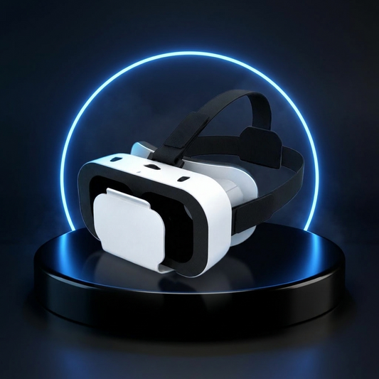 G05 VR headset on a dark studio podium